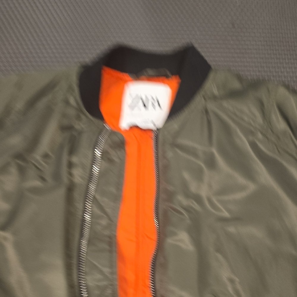 Zara Khaki Bomber Jacket with Orange Lining - Picture 3 of 5